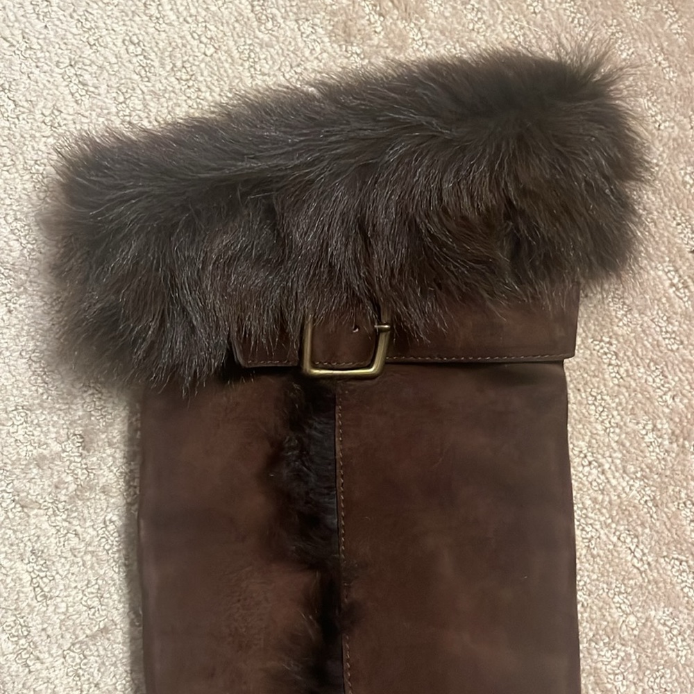 Coach Chestnut Brown "Mazur" Suede and Shearling Over the Knee Boots - Picture 6 of 8